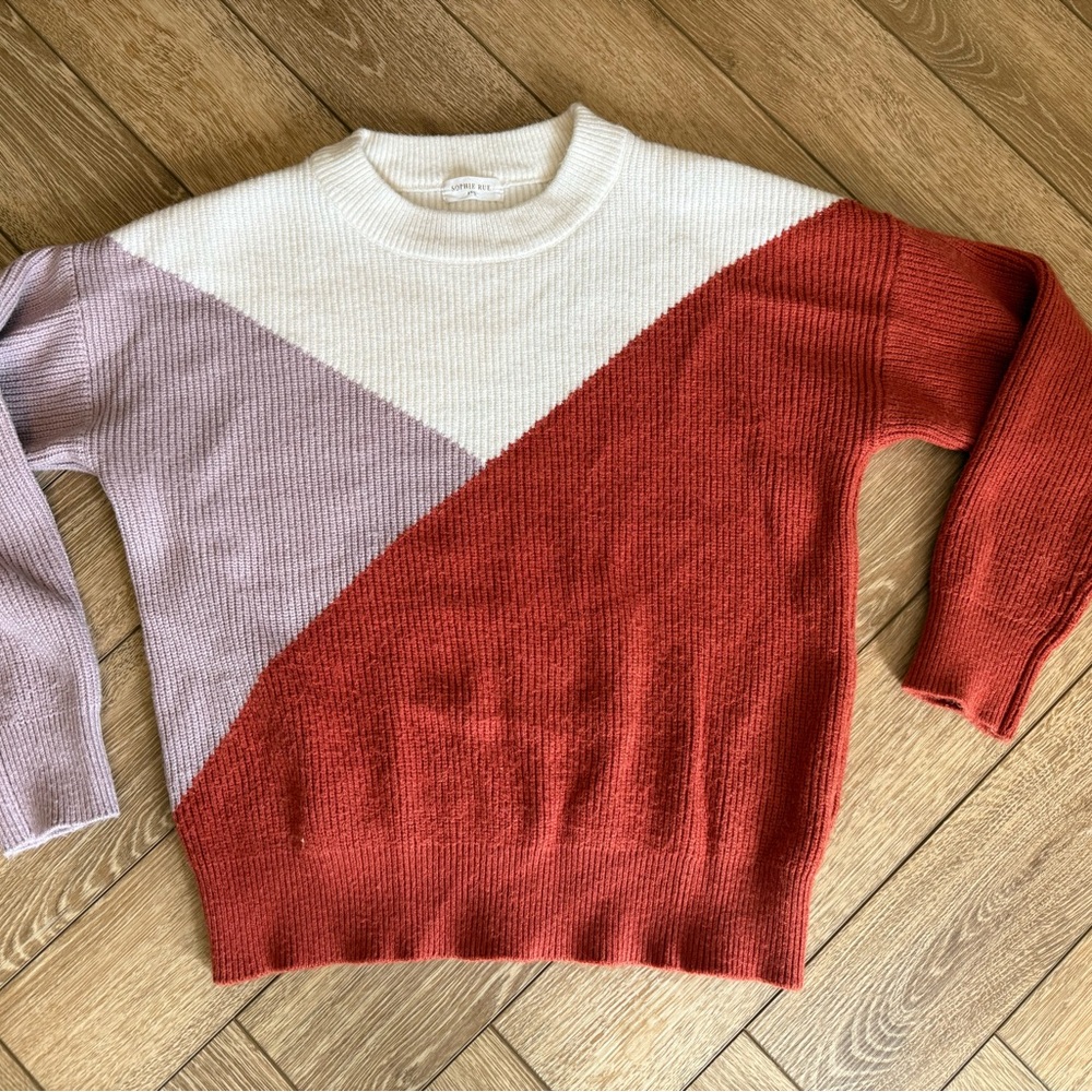 Sophie Rue Color Block Sweater in Cream, Orange, and Mauve
